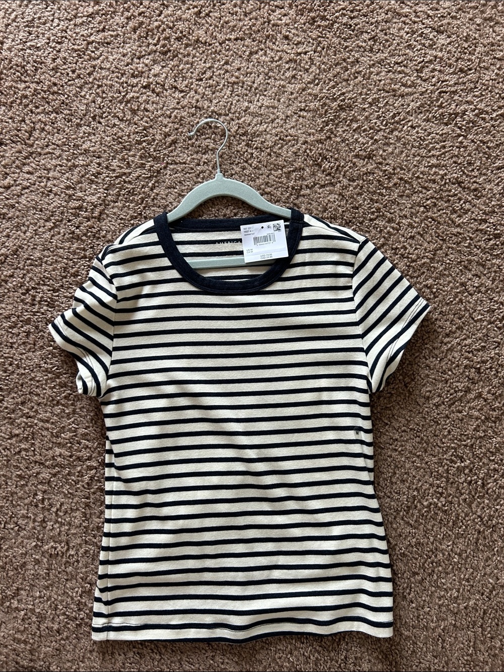 American Eagle Outfitters Black & Cream Striped Crewneck Tee